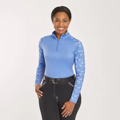 Piper SmartCore&trade; Block Print Long Sleeve ¼ Zip Sun Shirt - Clearance! -Equestrian Supplies Sales Store 33994 runninghorses 4273